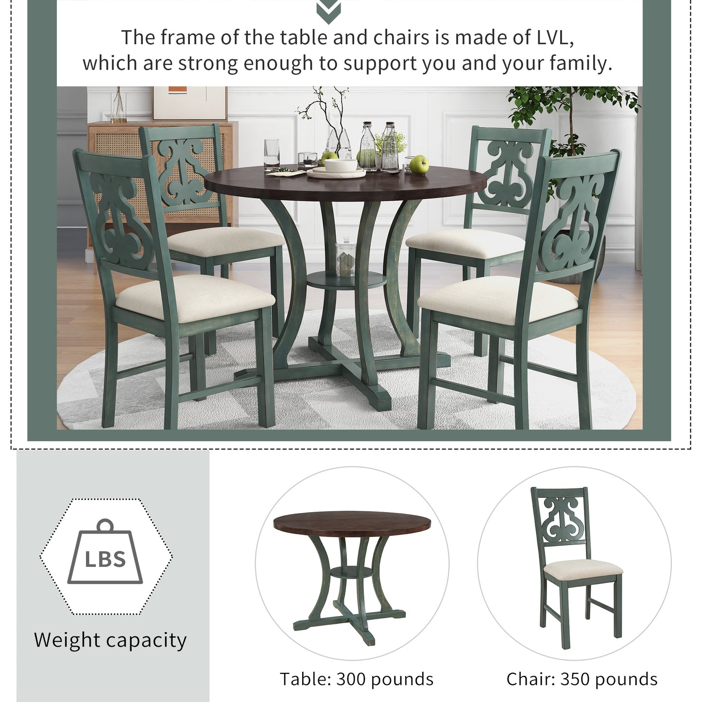 5-piece round dining table set