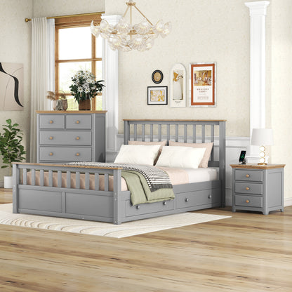 3-Pieces Bedroom Sets with Nightstand(USB Charging Ports) and Storage Chest,Gray+Natrual