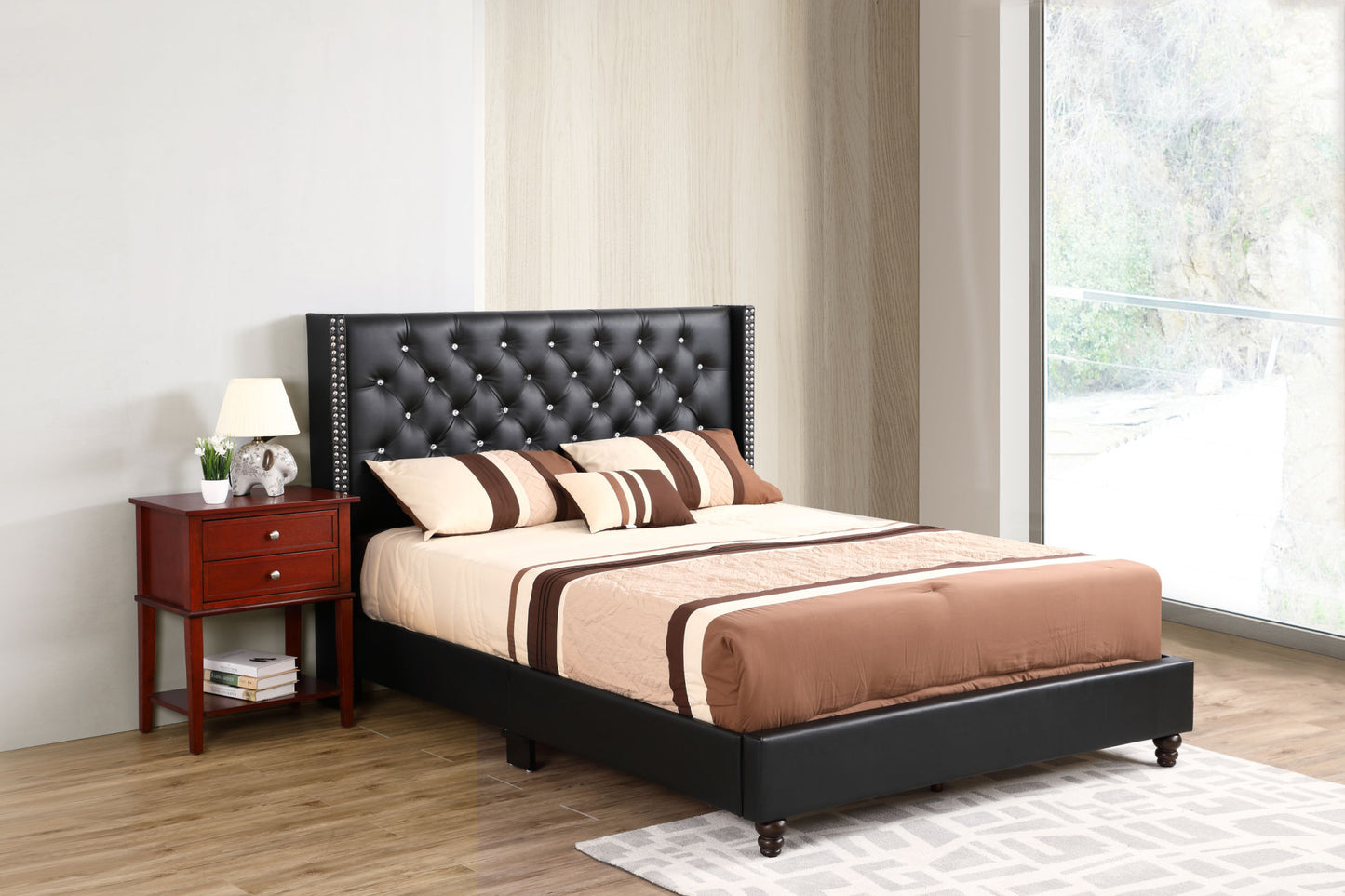 julie queen upholstered bed , black