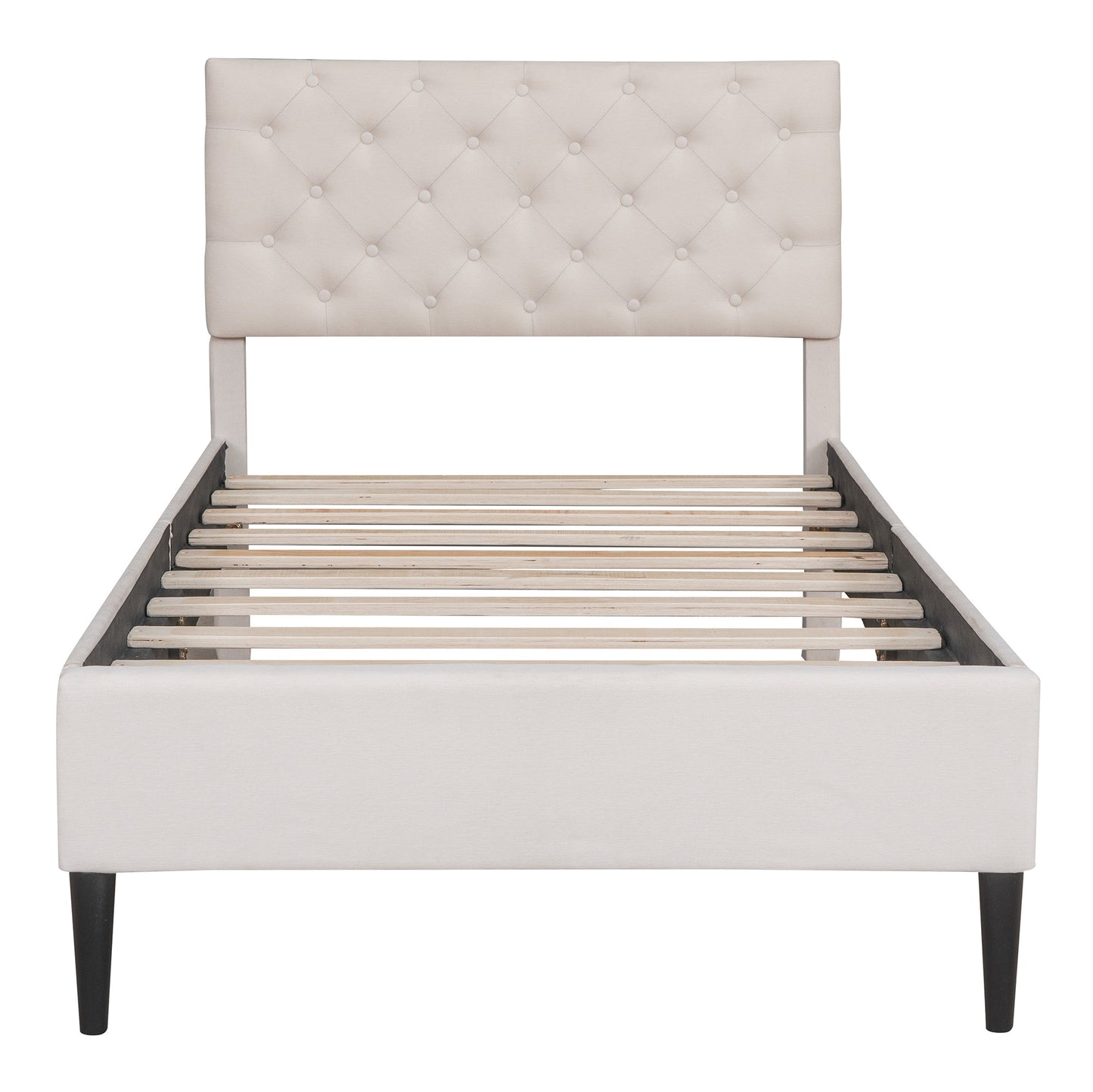 upholstered linen platform bed, beige