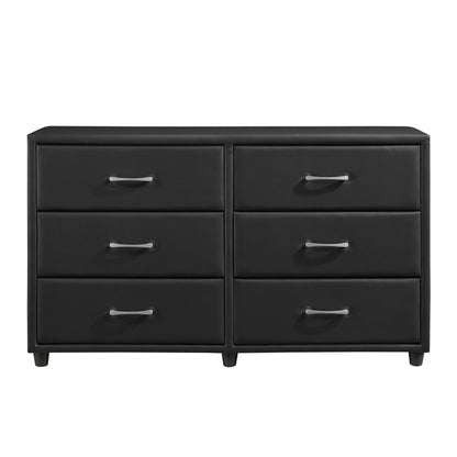 Contemporary Design Black Dresser 1pc 6x Drawers Faux Leather Upholstery Plywood Engineered Wood