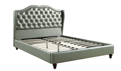 Faux Leather Upholstered Wingback Design Bed, Silver