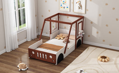 Fun Play Design Twin Size Car Bed, White+ Orange