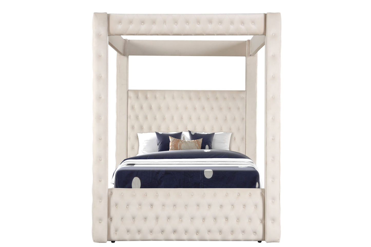 monica luxurious four-poster queen bed made with wood in cream