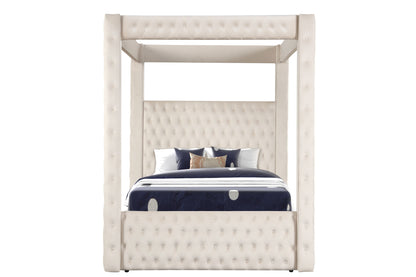 Monica luxurious Four-Poster Queen Bed Made with Wood in Cream