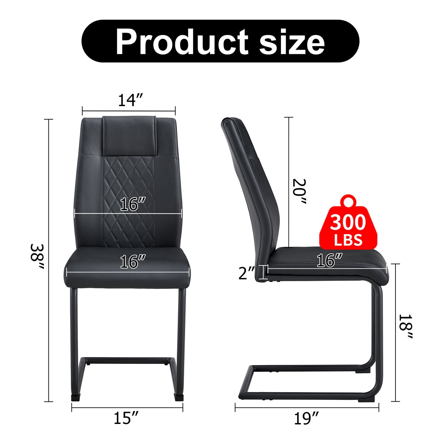 modern leather chairs set of 4, black+pu