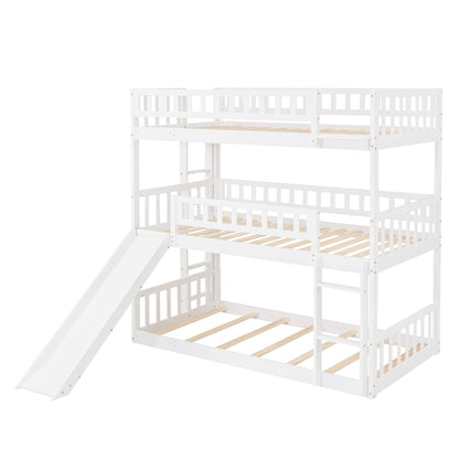 Twin-Over-Twin-Over-Twin Triple Bed with Built-in Ladder and Slide