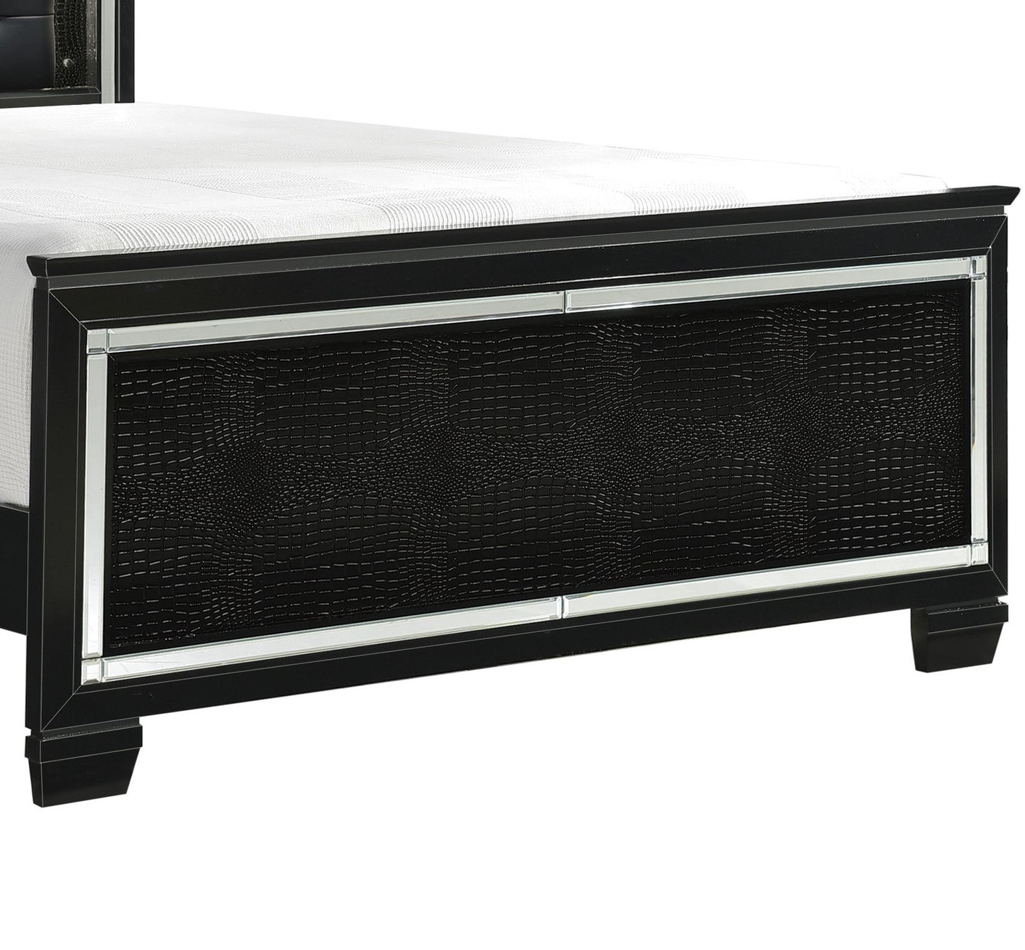 black finish upholstered button-tufted queen size bed led headboard