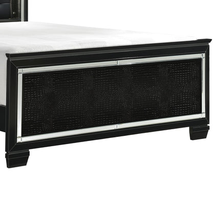 Black Finish Upholstered Button-Tufted Queen Size Bed LED Headboard