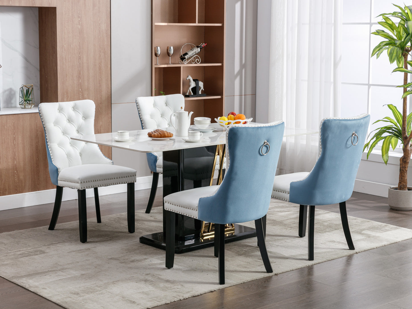 nikki collection modern high-end tufted dining chairs 2-pcs set, white+light blue