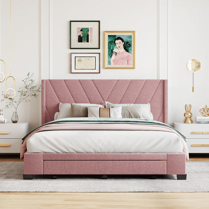 Amber Storage Bed Linen Upholstered Platform Bed with 3 Drawers (Pink)