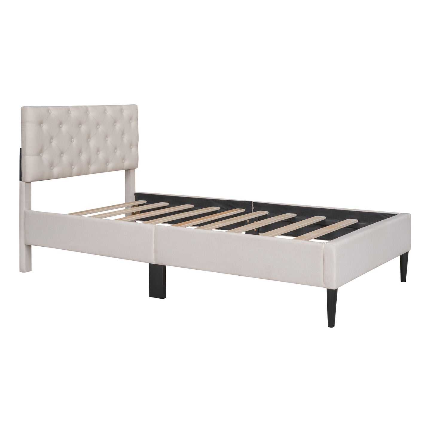 upholstered linen platform bed, beige