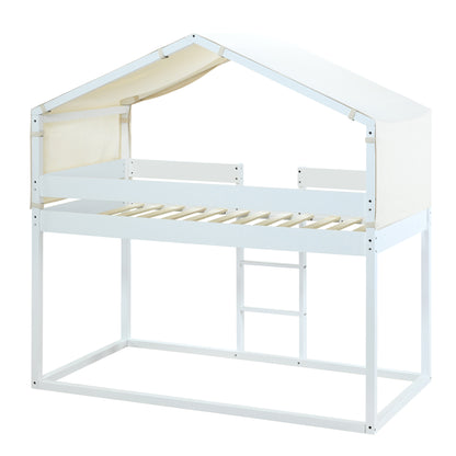 Twin Over Twin Bunk Bed Wood Bed with Tent