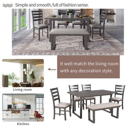 6-Pieces Solid Wood Dining Table Set