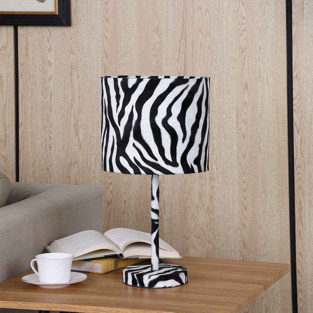 19.25" faux suede zebra metal table lamp