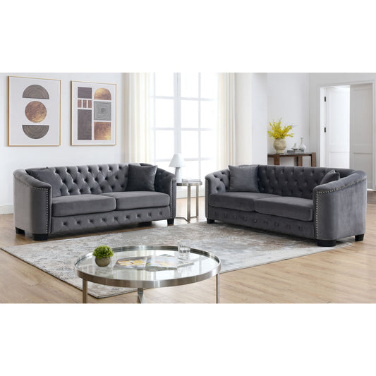 3-seater + 3-seater Combination Sofa, Velvet Grey