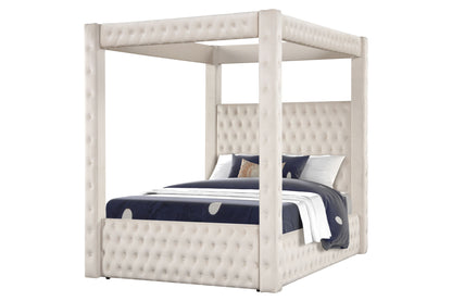 Monica luxurious Four-Poster Queen Bed Made with Wood in Cream