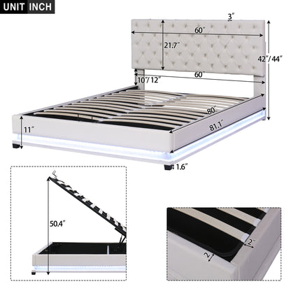 Upholstered Platform Bed with Adjustable Tufted Headboard and LED Light