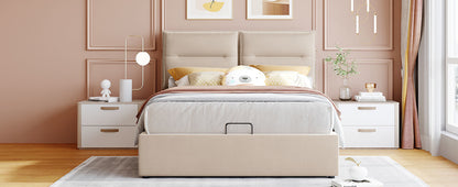 Upholstered Platform bed with a Hydraulic Storage System