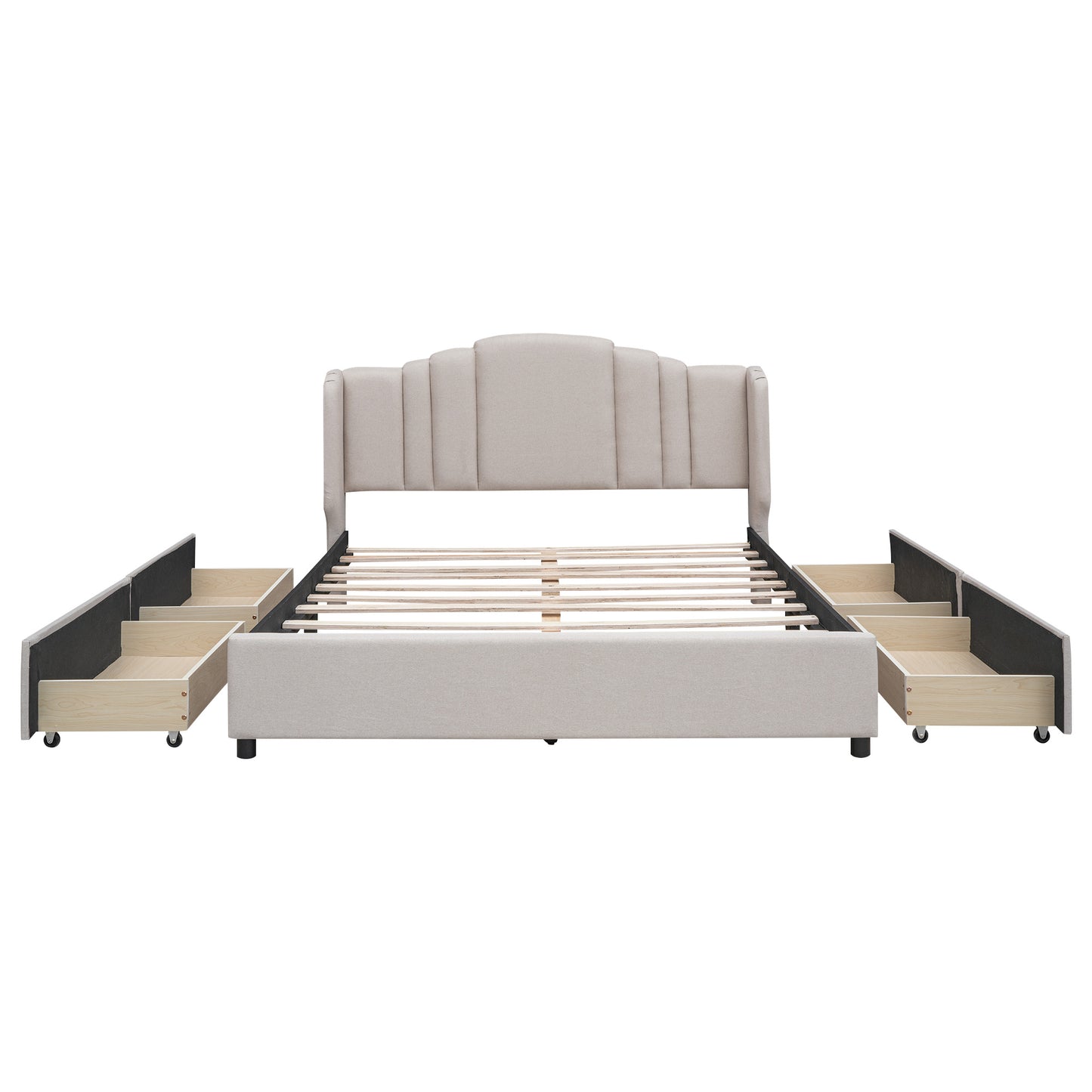 mie upholstered platform bed with wingback headboard and 4 drawers
