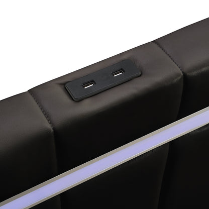 Floating Bed Frame with LED Lights and USB Charging