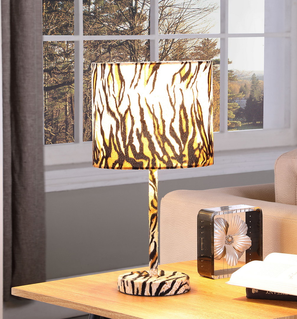 19.25" faux suede tiger print metal table lamp
