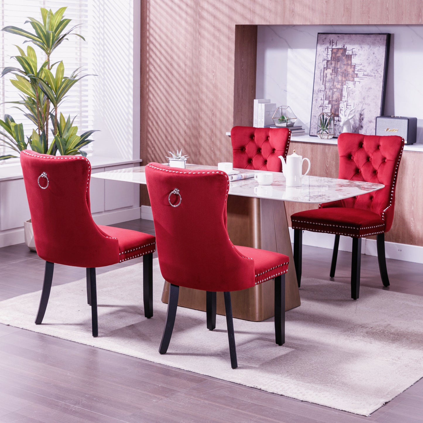 nikki collection modern high-end tufted dining chairs 2-pcs set, wine red
