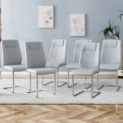 Faux Leather Cushion Chairs Set of 6, Light Grey+PU Leather