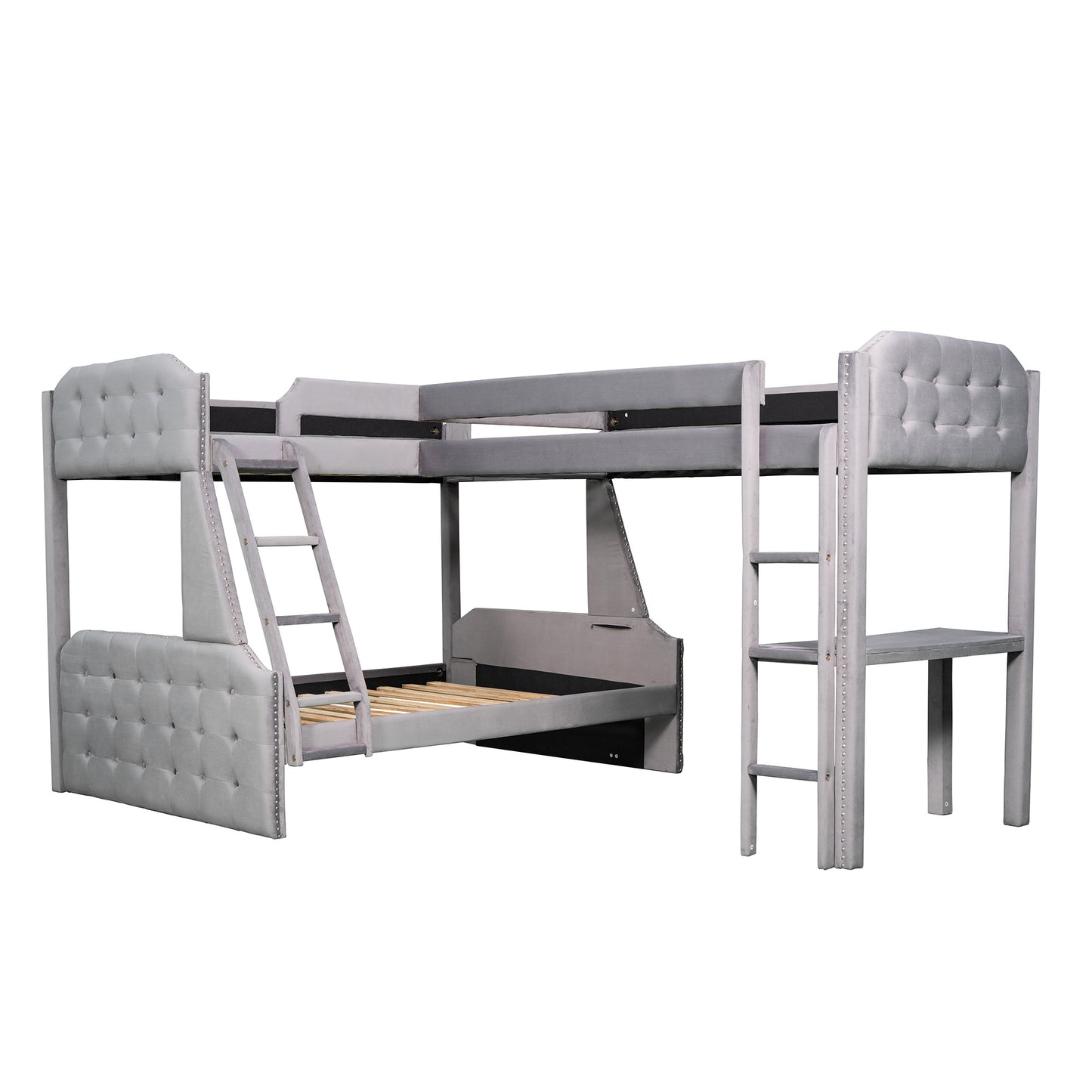 l-shaped twin over full bunk bed and twin sie loft bed with desk