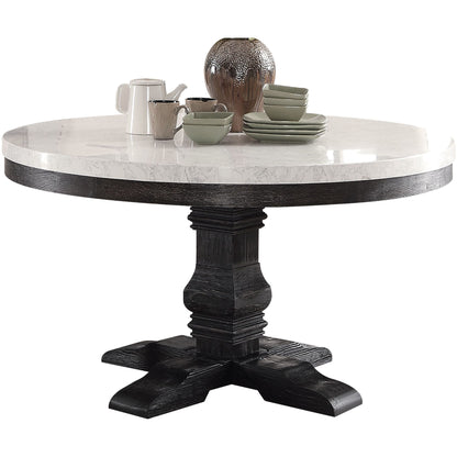 ACME Nolan Dining Table in White Marble & Salvage Dark Oak