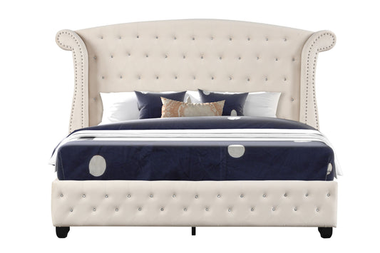 Sophia Crystal Tufted  Bed Made with Wood in Cream