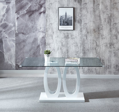 Double Pedestal Dining Table- Tempered Glass, White
