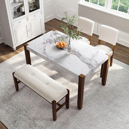 4-Piece Modern Dining Furniture Set  46" Faux Marble Style