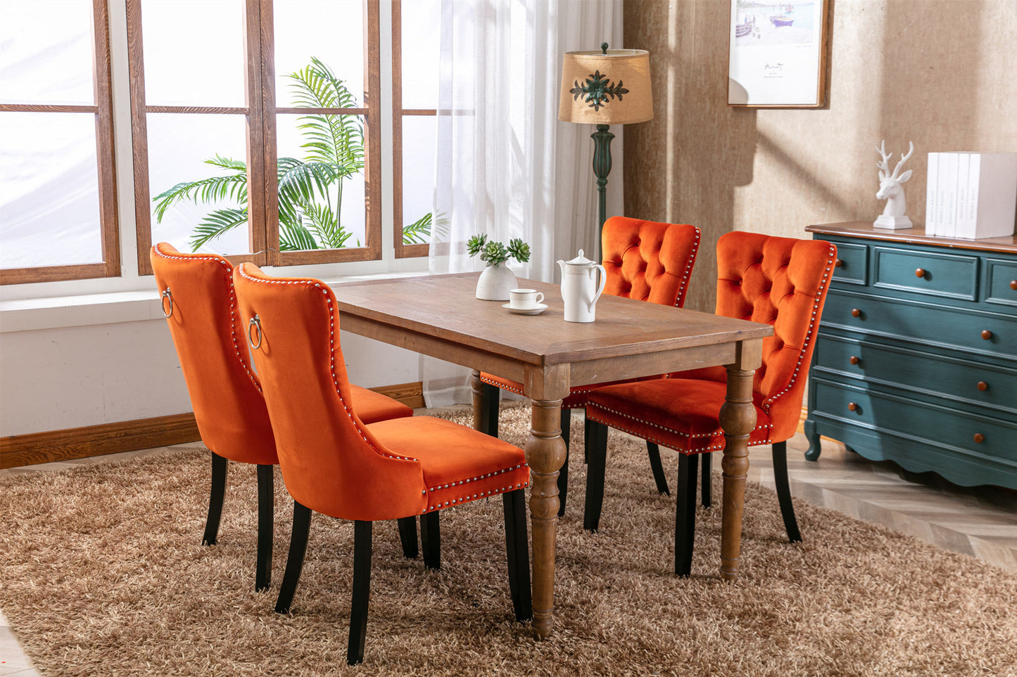 high-end tufted upholstered dining chairs, 2-pcs set orange