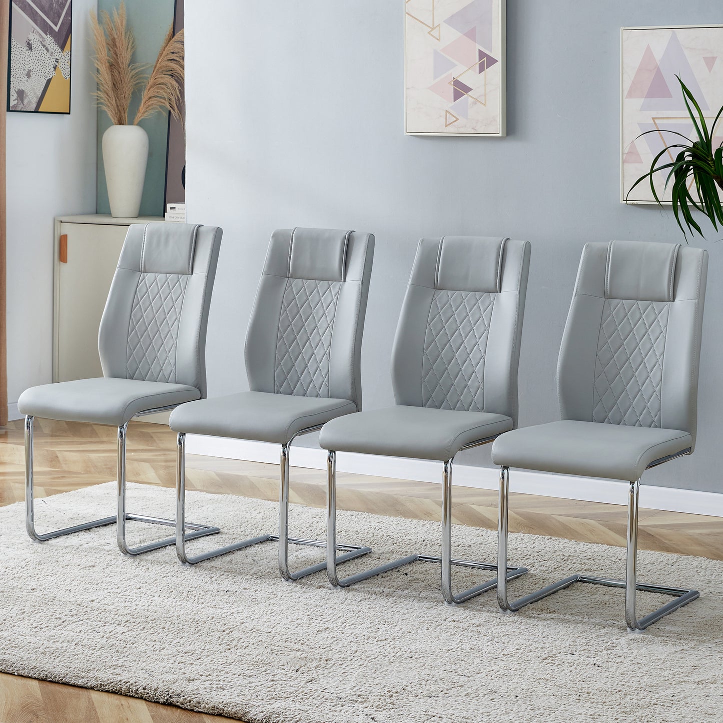 faux leather cushion chairs set of 6, light grey+pu leather