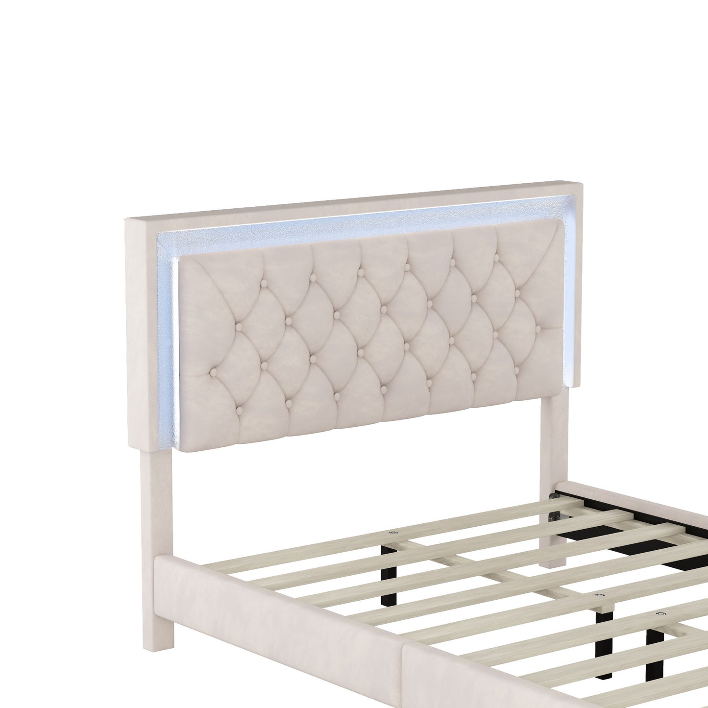 upholstered bed frame with led lights, beige