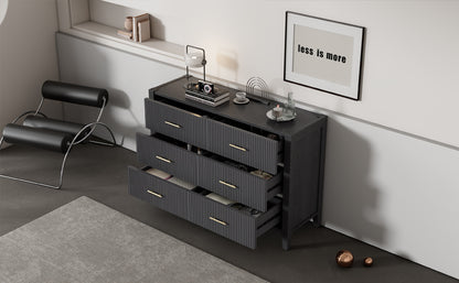 6 Drawer Dresser with Metal Handle, Black
