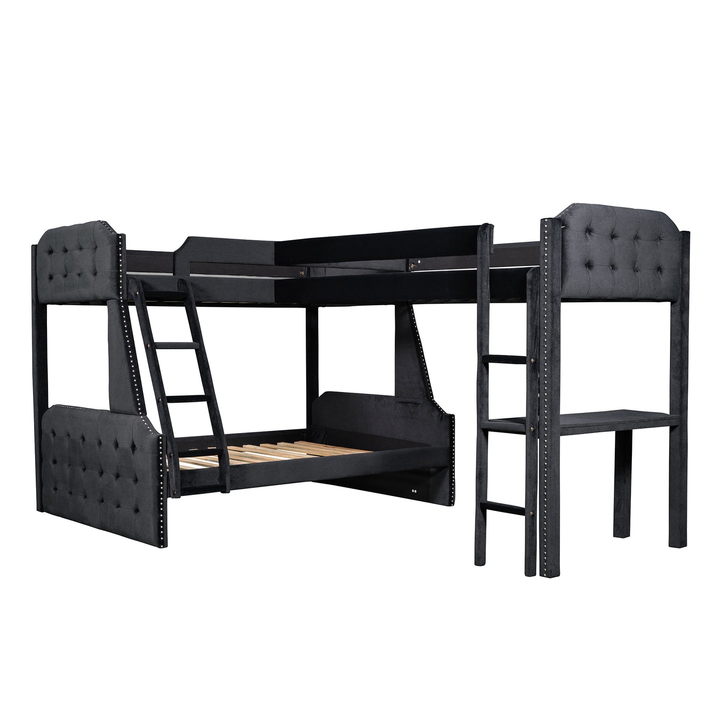 l-shaped twin over full bunk bed and twin sie loft bed with desk