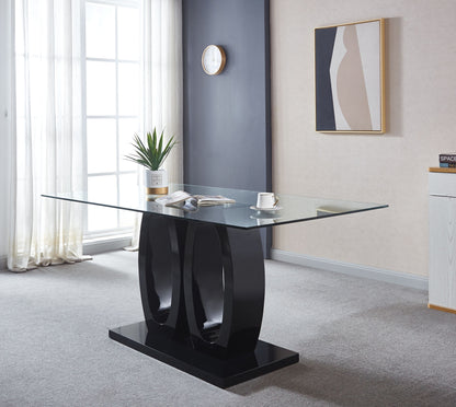 Double Pedestal Dining Table- Tempered Glass, Black