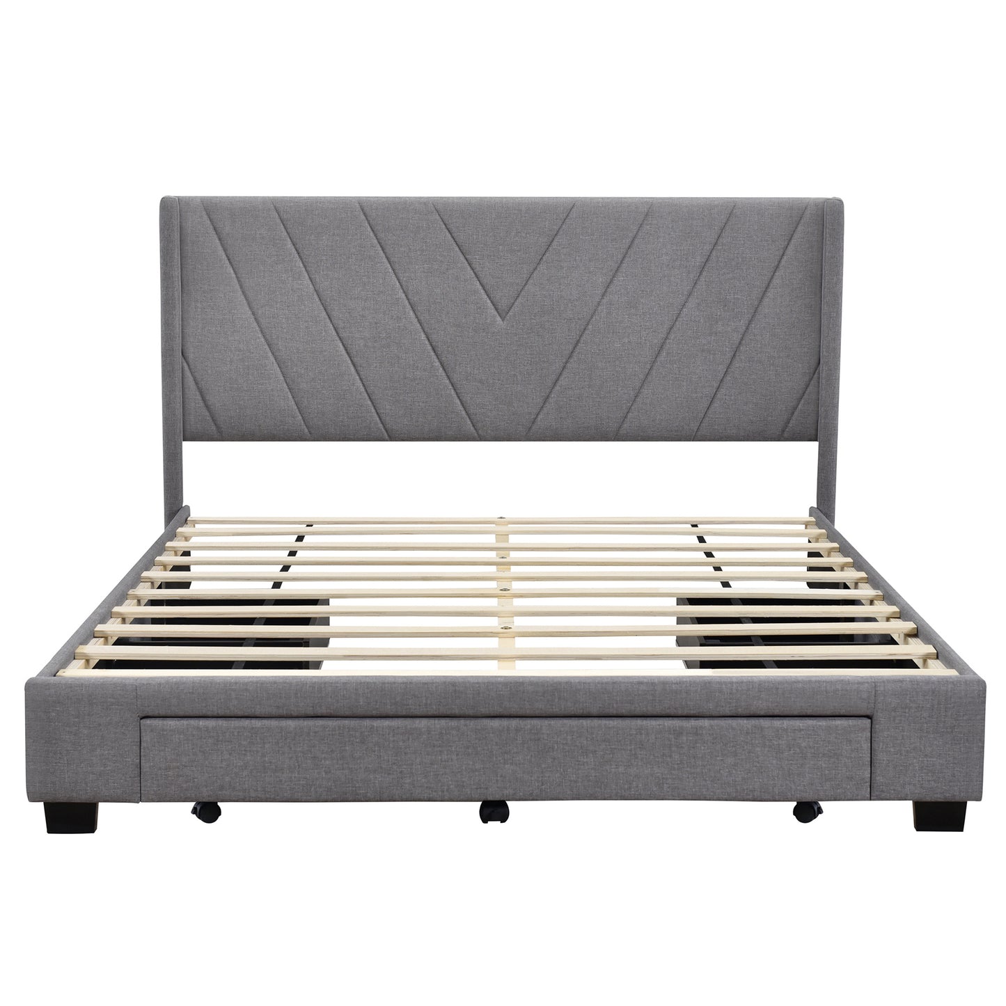 amber storage bed linen upholstered platform bed with 3 drawers (gray)