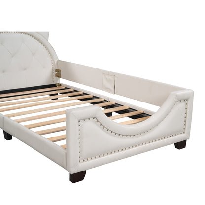Upholstered Bed with Carton Ears Shaped Headboard, White