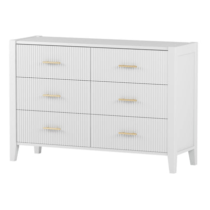 6 Drawer Dresser with Metal Handle for Bedroom, White