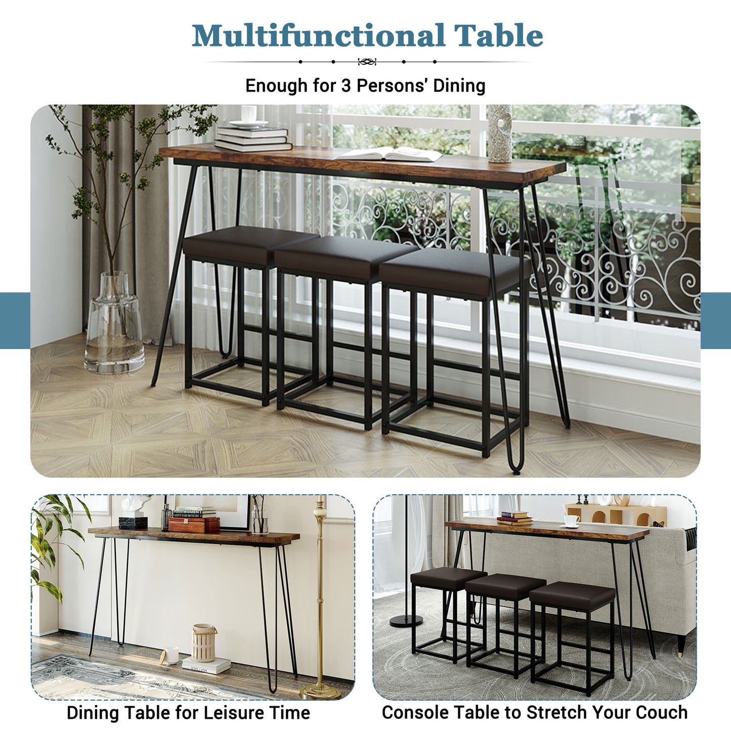 topmax 4 pieces counter height extra long dining table set