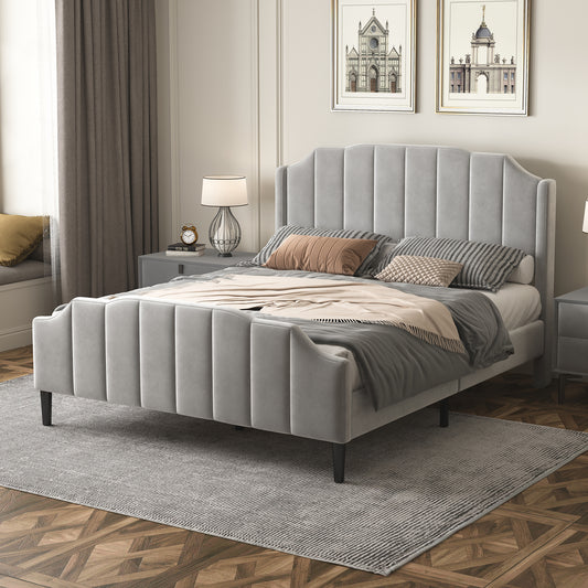 Geyser Velvet Upholstered Platform Bed Gray