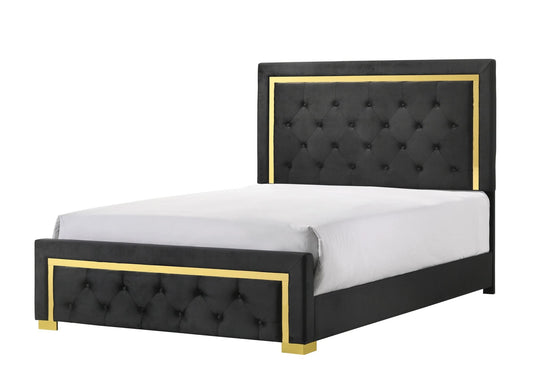 Glam Queen Black Fabric Upholstered Bed