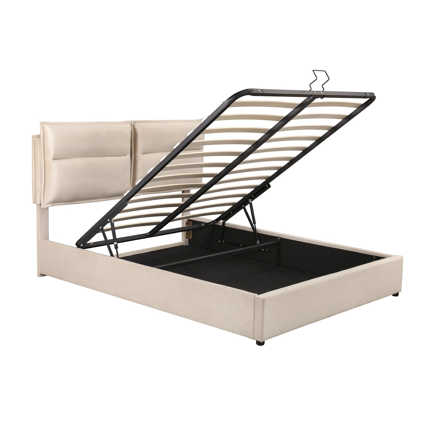 upholstered platform bed with a hydraulic storage system