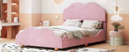 Upholstered Bed with Cloud Shaped bed board, Light Pink