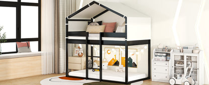 Twin Over Twin Bunk Bed Wood Bed with Tent