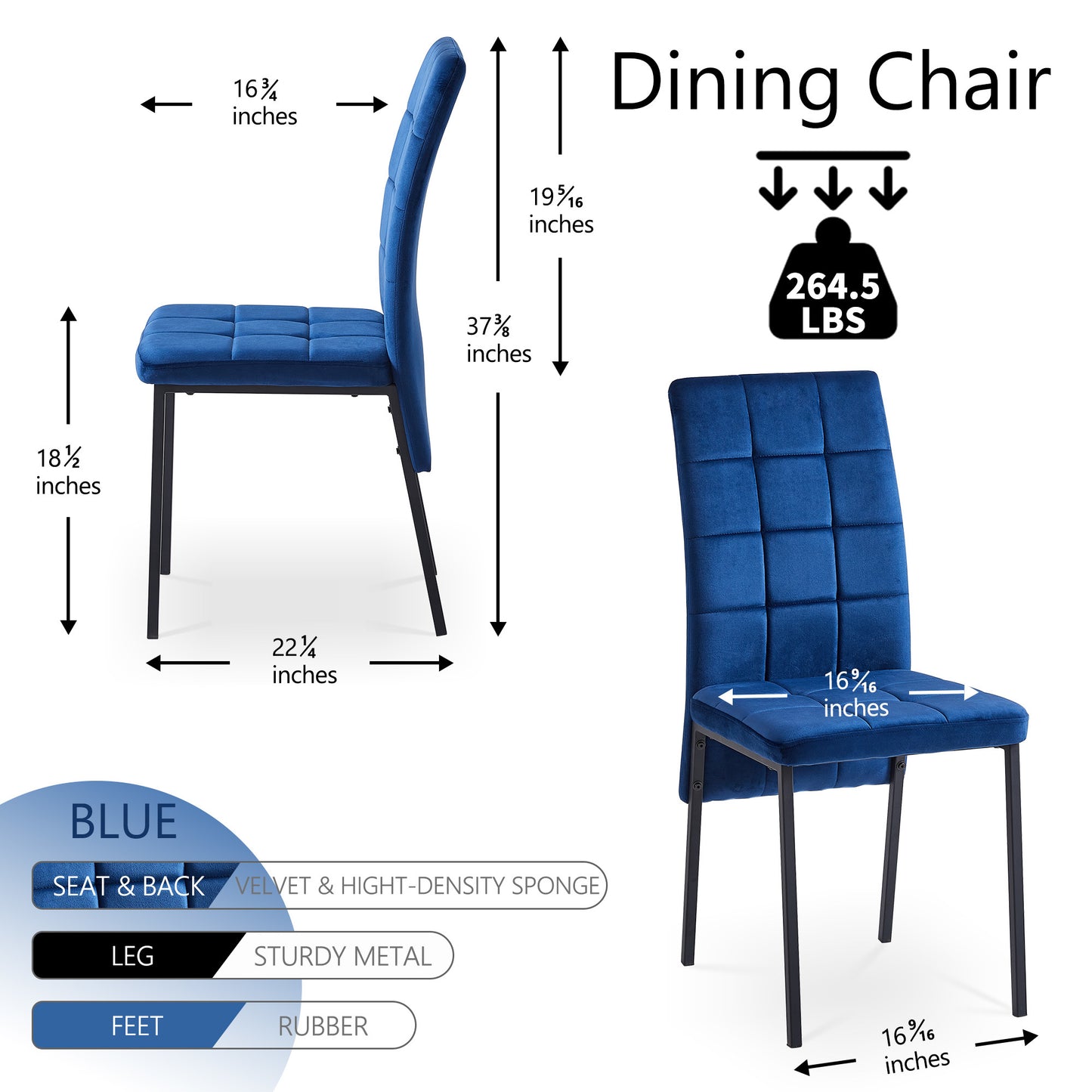 nordic dining chairs set of 4, dark blue velvet high back
