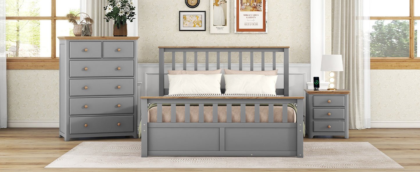 3-pieces bedroom sets with nightstand(usb charging ports) and storage chest,gray+natrual